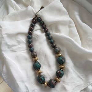 Vintage Beaded Necklace with Gold Accents